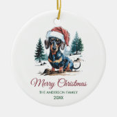Persoonlijke dachshund in kerstmuts Kerstmis Keramisch Ornament (Voorkant)