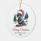 Persoonlijke dachshund in kerstmuts Kerstmis Keramisch Ornament (Links)