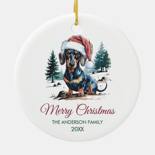 Persoonlijke dachshund in kerstmuts Kerstmis Keramisch Ornament (Achterkant)