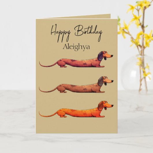 Persoonlijke Dachshund Kaart (Gele Bloem)