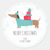 Persoonlijke Dachshund Prettig Kerstfeest Ronde Sticker (Voorkant)