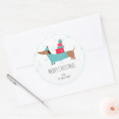 Persoonlijke Dachshund Prettig Kerstfeest Ronde Sticker (Envelop)