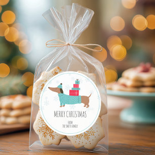 Persoonlijke Dachshund Prettig Kerstfeest Ronde Sticker