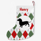 Persoonlijke Dachshund Red en Green Argyle Kleine Kerstsok (Achterkant)