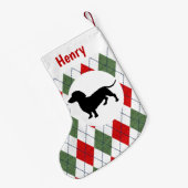 Persoonlijke Dachshund Red en Green Argyle Kleine Kerstsok (Achterkant (Hangend))