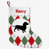 Persoonlijke Dachshund Red en Green Argyle Kleine Kerstsok (Voorkant)