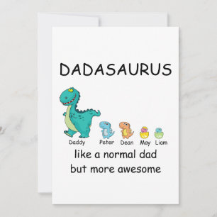 Persoonlijke Dadasaurus tot 4 kinderen T-shirt Feestdagenkaart