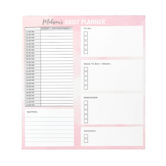Persoonlijke dagelijkse planner om lijstorganisato notitieblok (Voorkant)
