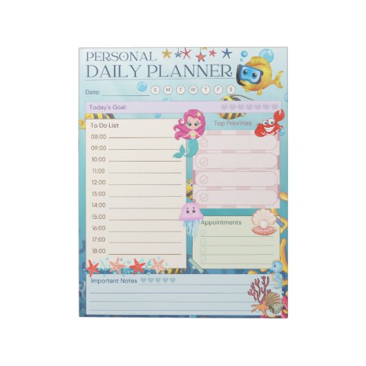 Persoonlijke Dagelijkse Planner Onder Zee Meermin  Notitieblok (Linkerzijde)