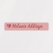 Persoonlijke dagverblijflabels roze hart labels (Design 1)