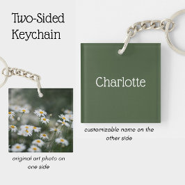Persoonlijke Daisy & Cottagecore Saliegroene naam Sleutelhanger