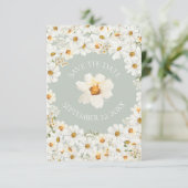 Persoonlijke Daisy Floral Sage Green Wedding Save The Date (Staand voorkant)