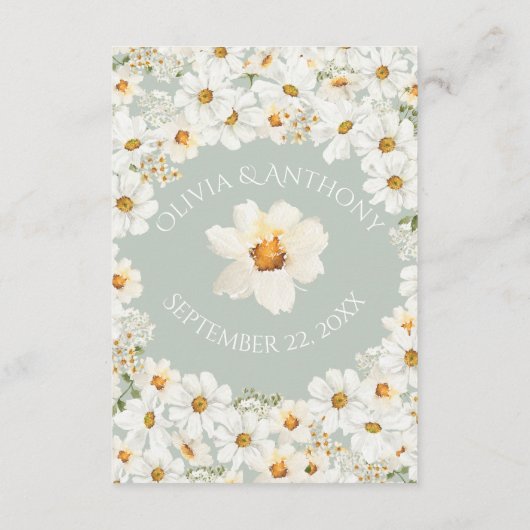 Persoonlijke Daisy Floral Sage Green Wedding Save The Date (Achterkant)