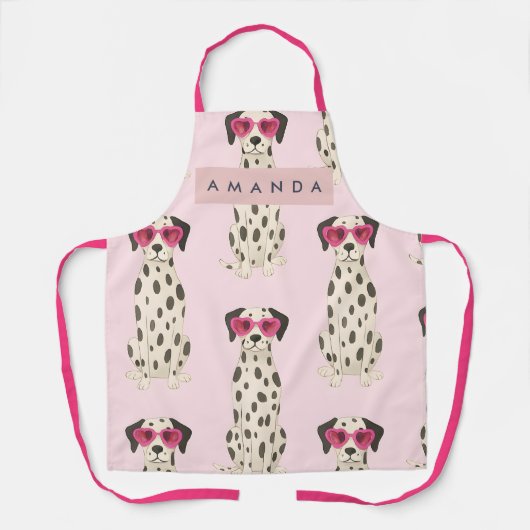 Persoonlijke Dalmatiër Hond met Roze Hart Bril Schort (Voorkant)