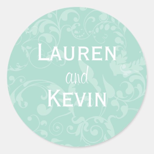 Persoonlijke Damask Wedding Seal Ronde Sticker (Voorkant)