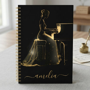 Persoonlijke Dames Grand Piano Artistiek Zwart Gou Notitieboek