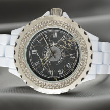 Persoonlijke Dames Rhinestone Horloge. Marmer-Uitz