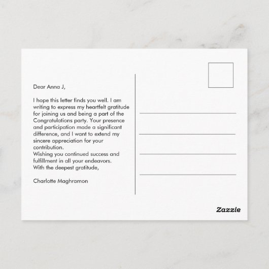 Persoonlijke Dank je Afstudeerkaart Simpele Ansich Briefkaart (Achterkant)