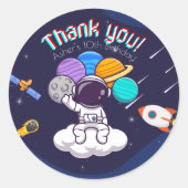 Persoonlijke Dank Je Wel-Feeest voor Astronaut Ronde Sticker (Voorkant)