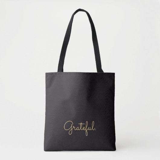 Persoonlijke Dankbare Zwarte Gouden Script Dankbaa Tote Bag (Voorkant)