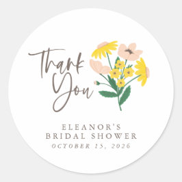 Persoonlijke Dankjewel Bruidsdouche Wilde Bloemen Ronde Sticker