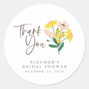 Persoonlijke Dankjewel Bruidsdouche Wilde Bloemen Ronde Sticker