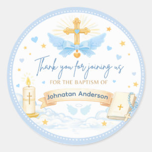 Persoonlijke Dankjewelsticker Doop voor Jongen Ronde Sticker