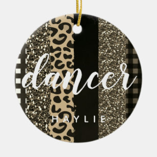 Persoonlijke danser Faux Cheetah en Glitter Keramisch Ornament