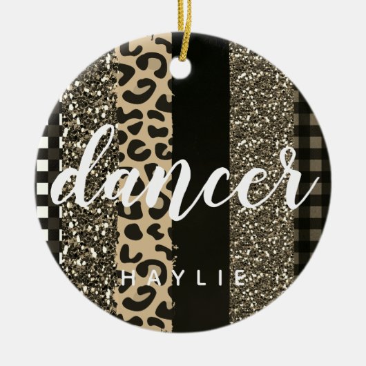 Persoonlijke danser Faux Cheetah en Glitter Keramisch Ornament (Voorkant)