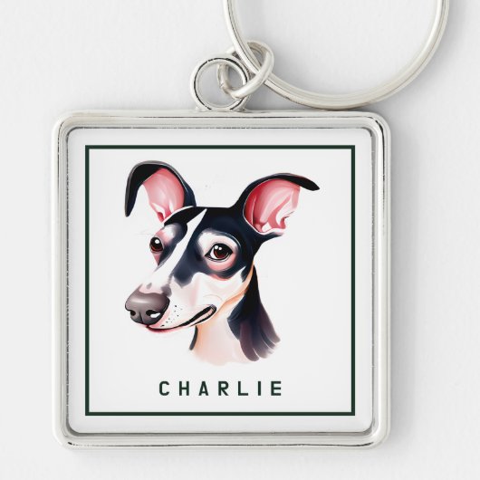 Persoonlijke Dapper Whippet Pup Sleutelhanger (Voorkant)