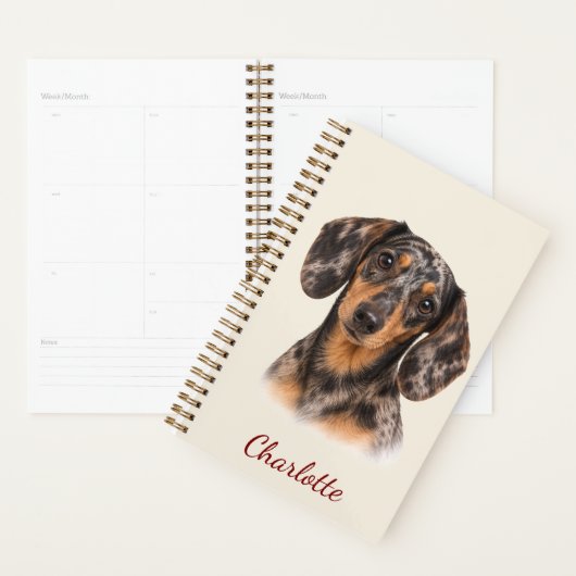 Persoonlijke Dapple Teckel met Aangepaste Naam Planner (Display)