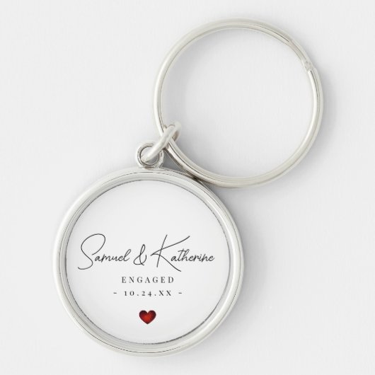 Persoonlijke datum van verloving Witte Hart Script Sleutelhanger (Voorkant)