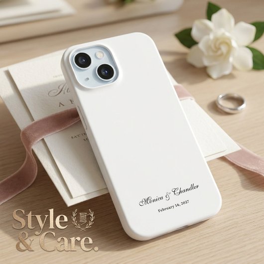 Persoonlijke datum voor koppel Minimalistisch wit iPhone 15 Case