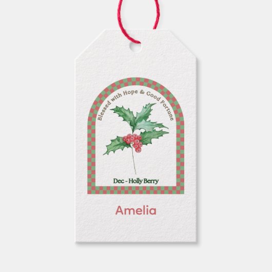 Persoonlijke december geboortemaand bloem cadeaulabel (Voorkant)