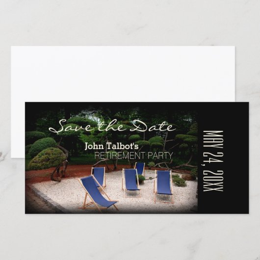 Persoonlijke Deckchairs Pensioen Save the Date (Voorkant / Achterkant)