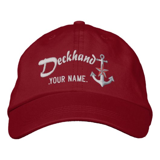 Persoonlijke Deckhand Nautilus Anker Naam Wit Geborduurde Pet (Voorkant)