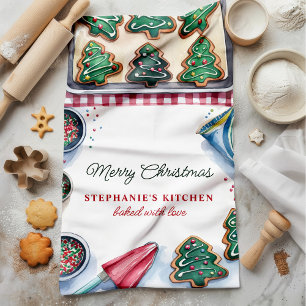 Persoonlijke decoratie van kerstboomkoekjes theedoek