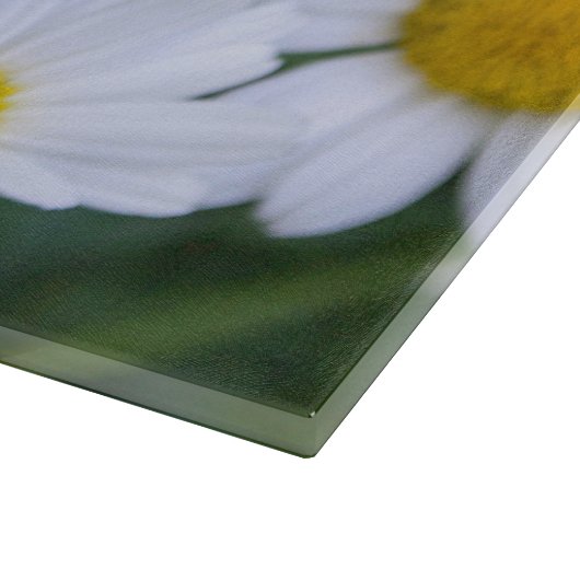 Persoonlijke decoratieve glazen snijplank madelief (Hoek)