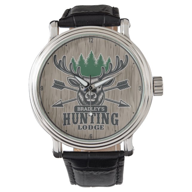 Persoonlijke deer Elk Hunter Bow Hunting Lodge Horloge (Voorkant)