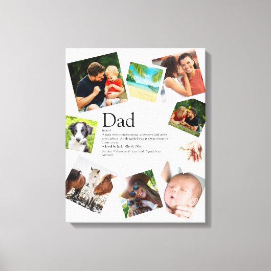 Persoonlijke definitie papa naam 9 foto collage canvas afdruk (Voorkant)