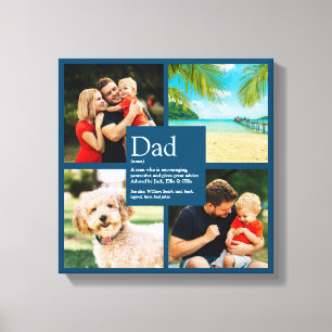 Persoonlijke definitie van papa's naam 4 foto blau canvas afdruk