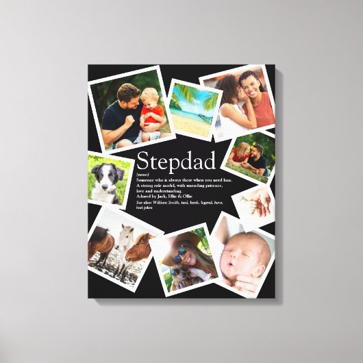 Persoonlijke definitie van stiefvadernaam met 9 fo canvas afdruk (Voorkant)