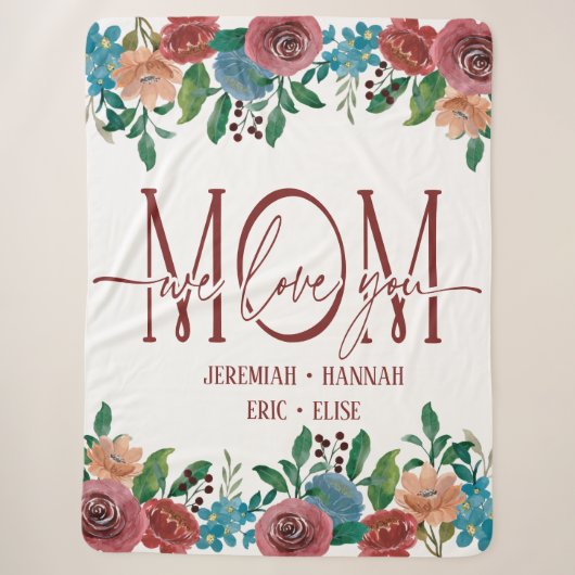 Persoonlijke deken voor mama met blozende bloemen (Voorkant)