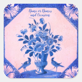 Persoonlijke Delft bloemrijke Vogels Vierkante St Sticker