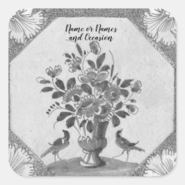 Persoonlijke Delft bloemvogels Vierkante Sticker