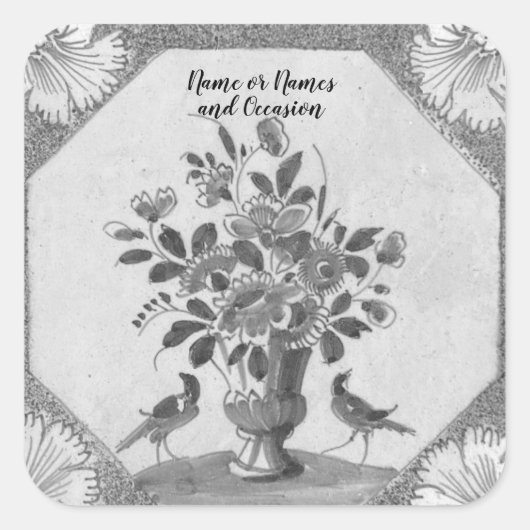 Persoonlijke Delft bloemvogels  Vierkante Sticker (Voorkant)