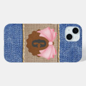 Persoonlijke denim en leer met roze strik Case-Mate iPhone case (Achterkant (horizontaal))