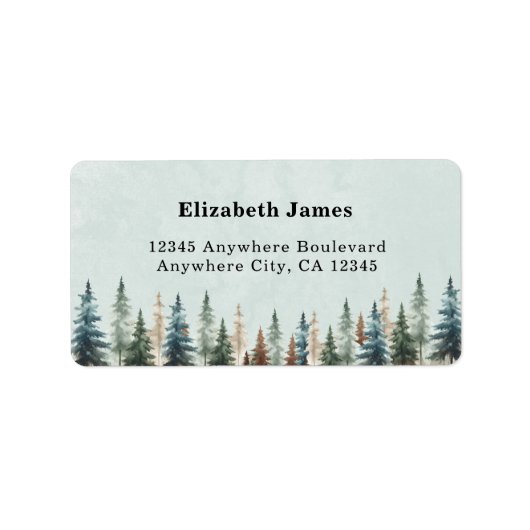 Persoonlijke dennenbomen in waterverf bos landelij etiket (Voorkant)