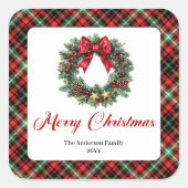 Persoonlijke dennenkrans watercolor Kerstmis Vierkante Sticker (Voorkant)