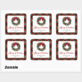 Persoonlijke dennenkrans watercolor Kerstmis Vierkante Sticker (Vel)